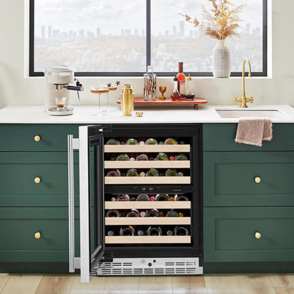 Kitchenaid® 24" Undercounter Wine Cellar with Full-Extension Wood-Front Racks KUWL524SJP