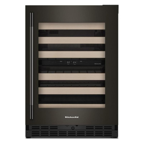 Kitchenaid® 24" Undercounter Wine Cellar with Full-Extension Wood-Front Racks KUWR524SBE