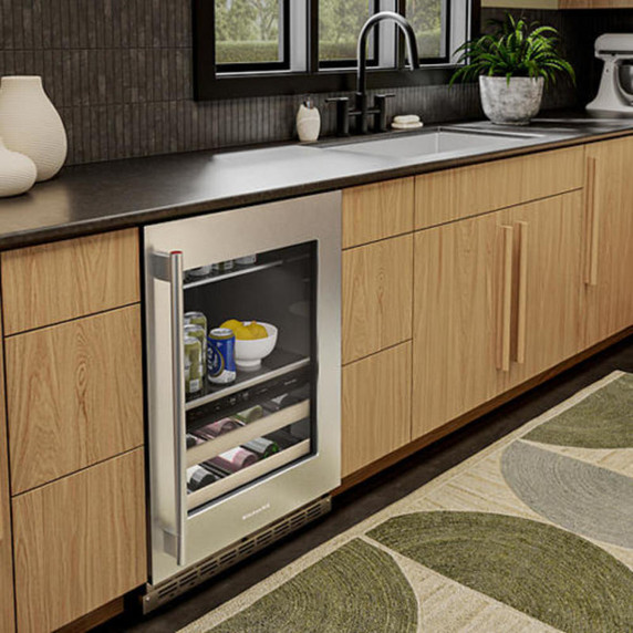 Kitchenaid® 24" Beverage Center with Glass Door and Wood-Front Racks KUBR524SBE