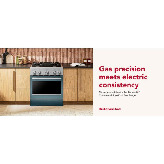 Kitchenaid® 30-Inch 4 Burner Commercial-Style Dual Fuel Range with No Preheat Air Fry Mode KFDS930SAG