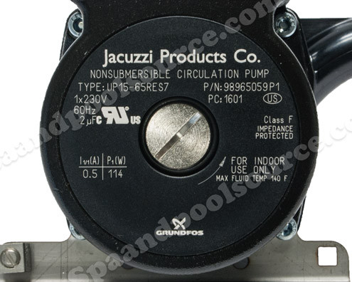 Grundfos Pump made for Sundance/Jacuzzi. Grundfos part number: 98653522 P1
230 Volt (220-240 Volt)
3/4" barbed fittings. (Nominal size. Actual: 0.5" ID / 0.8" OD)