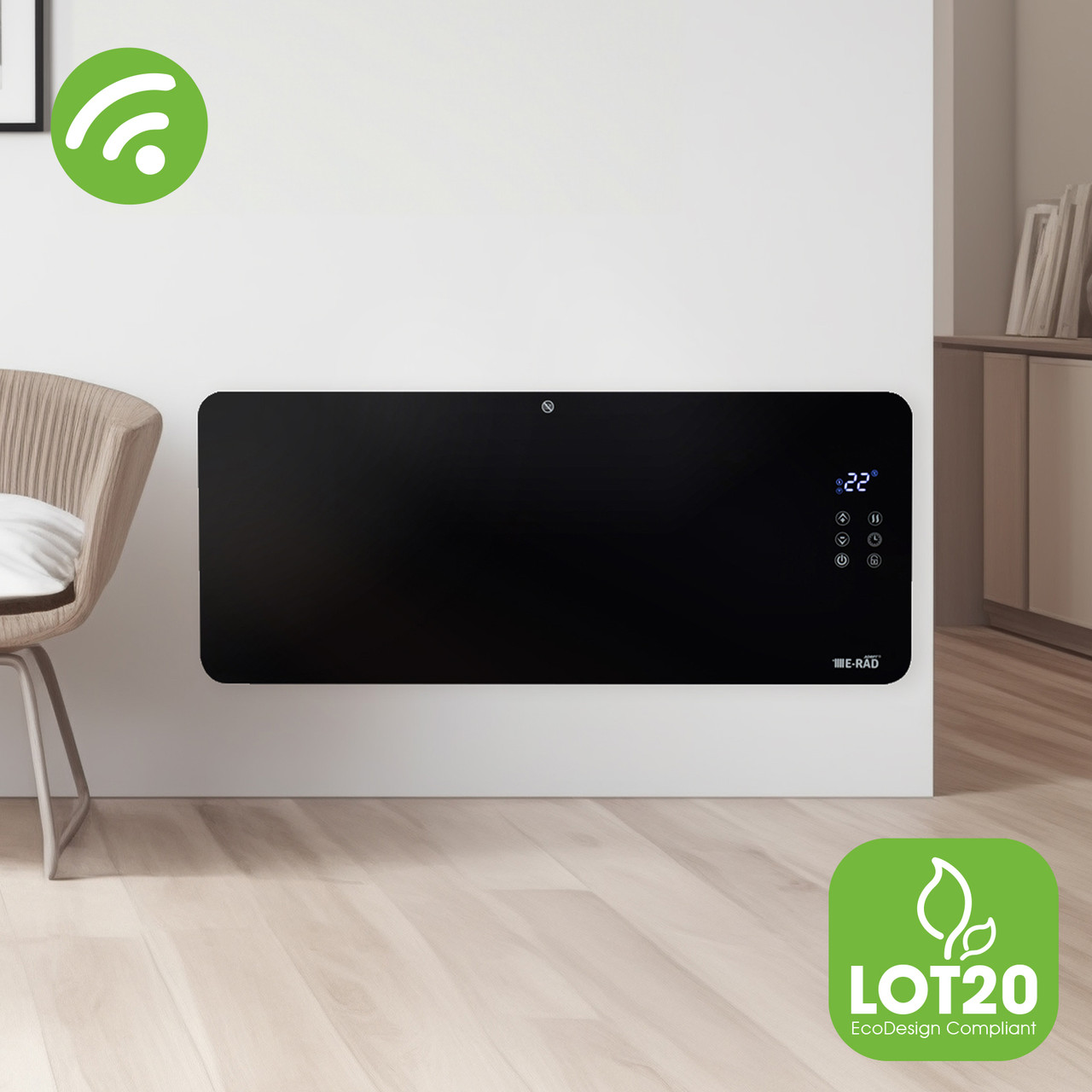 Adept E-RAD 2000W WiFi Glass Panel Heater - Tradeheat