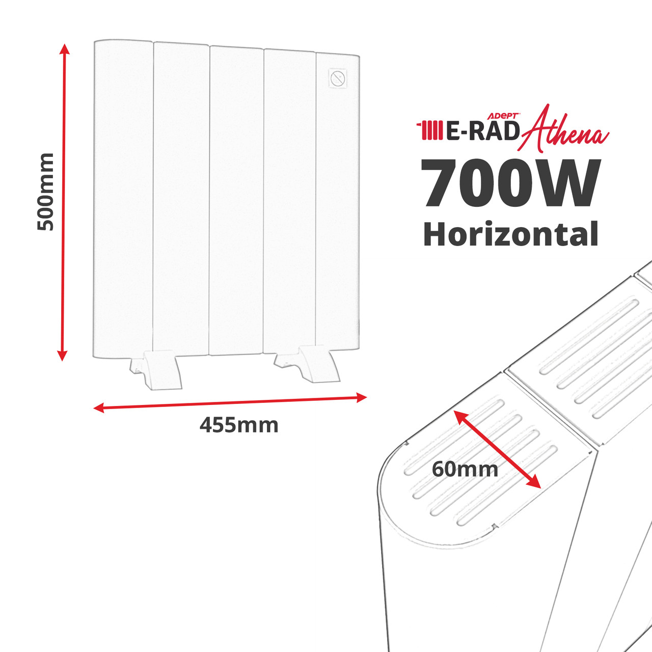 Athena Electric Aluminium Radiator (Anthracite/Horizontal) - 700A