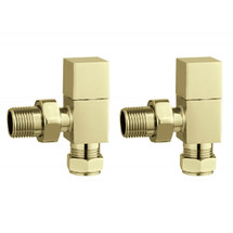 Cubic Square Angled Radiator Valves - Brushed Brass