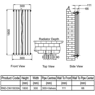 Reina Coneva Vertical - Anthracite Mild Steel Radiator - 1800mm x 300mm