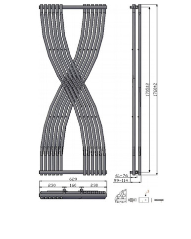 Reina Dimaro- Anthracite Vertical Designer Radiator - 1760mm x 620mm