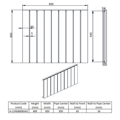 Reina Casina Horizontal - Anthracite Single - Aluminium Radiator - 600mm x 850mm