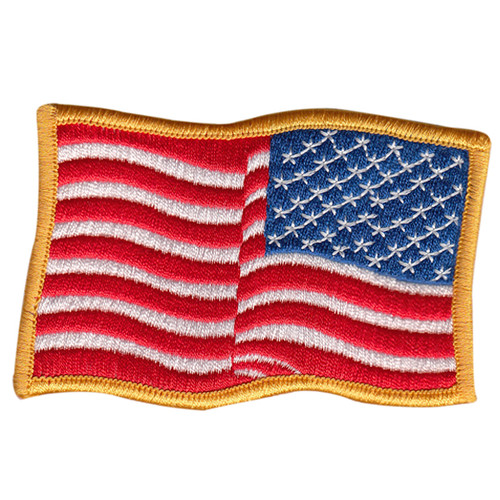 U.S. Flag Patch, Wavy, Reverse, Medium Gold, 3-1/2x2-1/4