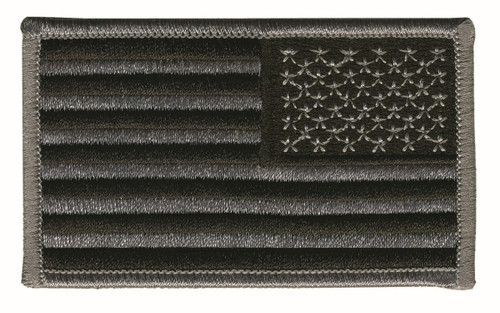 U.S. Flag Patch, Reverse, Silver & Black, 3-3/8x2"