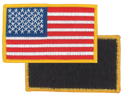 U.S. FLAG - Med Gold Border, Hook - 3-1/2 x 2-1/4"