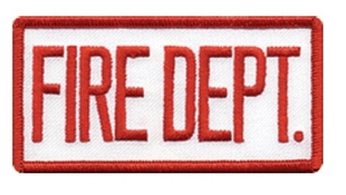 FIRE DEPT. Chest Patch, Hook, Red/White, 4x2"