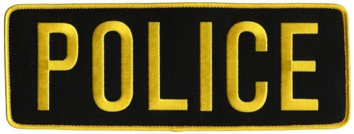 POLICE Back Patch, Hook, Medium Gold/Black, 11x4"