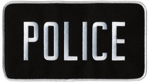 POLICE Back Patch, Hook, White/Black, 9x5"