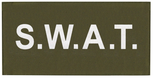 S.W.A.T. Chest Patch, Printed, Hook w/Loop, Tactical Stlye, White/O.D., 5-1/2x2-5/8"