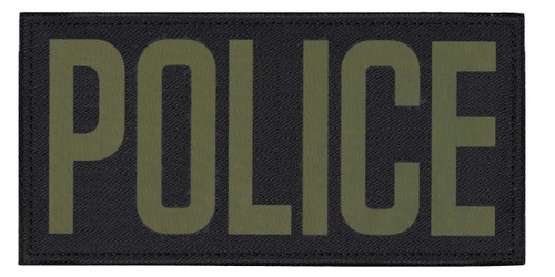 POLICE, Back Patch, Printed, Hook w/Loop, Tactical Style, O.D./Black, 11x5-1/2"