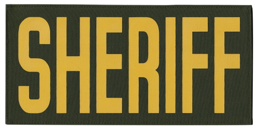 SHERIFF, Back Patch, Printed, Hook w/Loop, Tactical Style, Gold/O.D., 11x5-1/2"