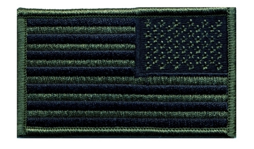 U.S. Flag Patch, Reverse, Hook, O.D./Black, 3-1/4x1-13/16"