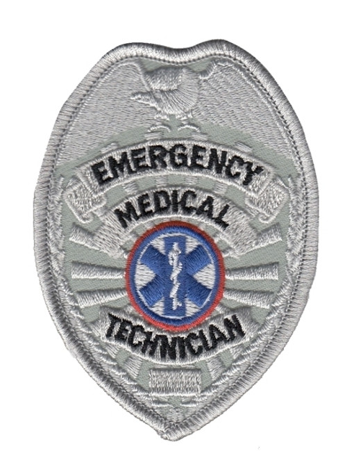 EMT Badge Patch, Silver, 2-1/2 x 3-1/2"