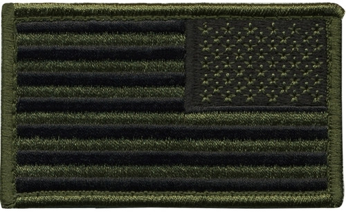 U.S. Flag Patch, Reverse, Hook, O.D./Black, 3-3/8x2"