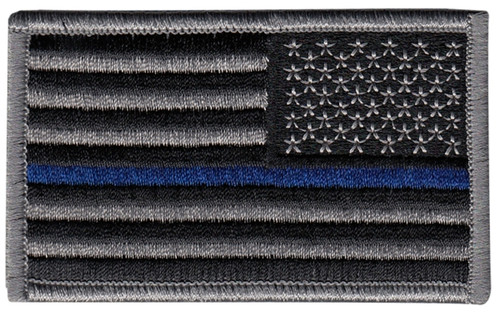 U.S. Flag Patch, Blue Stripe, Reverse, Hook, Grey/Blue/Black, 3-3/8x2"