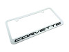 C8 Corvette Script White License Plate Frame - angled