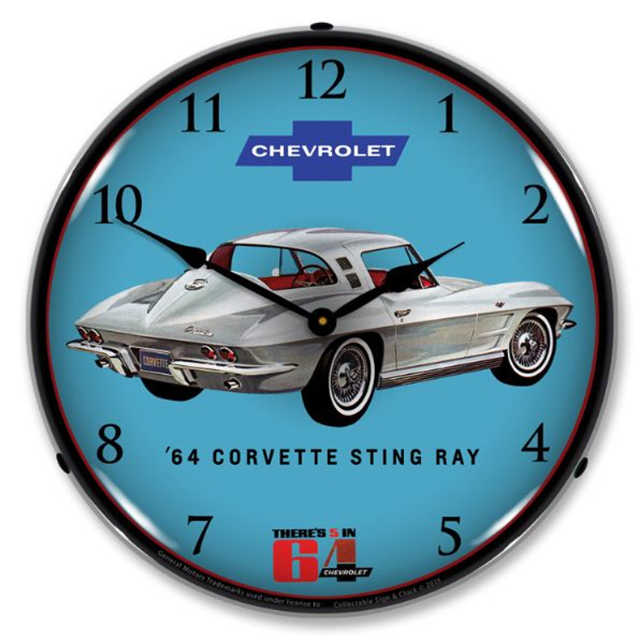 1964 Silver Corvette Sting Ray LED Backlit Clock