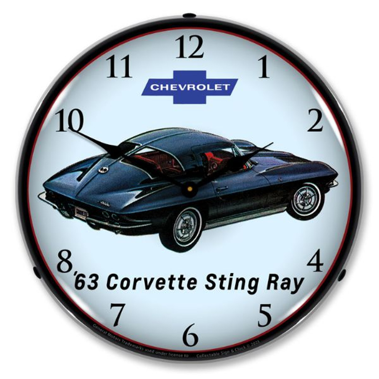 1963 Black Corvette Sting Ray LED Backlit Clock 