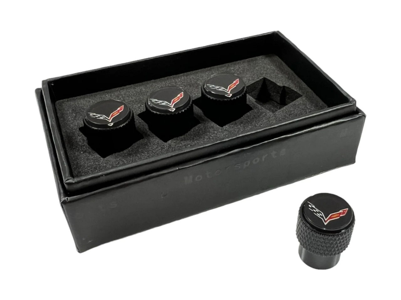 C7 Corvette Black Metal Valve Stem Caps - Knurled alt