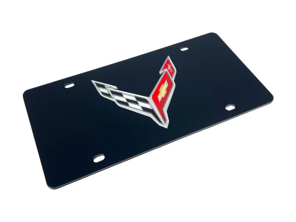  C8 Corvette Black Acrylic License Plate - angled)