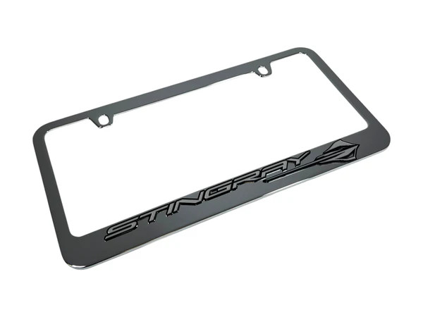 C8 Corvette Stingray Chrome License Plate Frame - angled