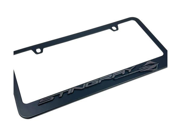 C8 Corvette Stingray Black License Plate Frame - angled zoom
