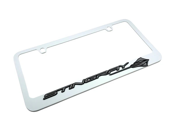 C8 Corvette Stingray White License Plate Frame - angled