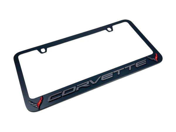 C8 Corvette Black License Plate Frame - angled