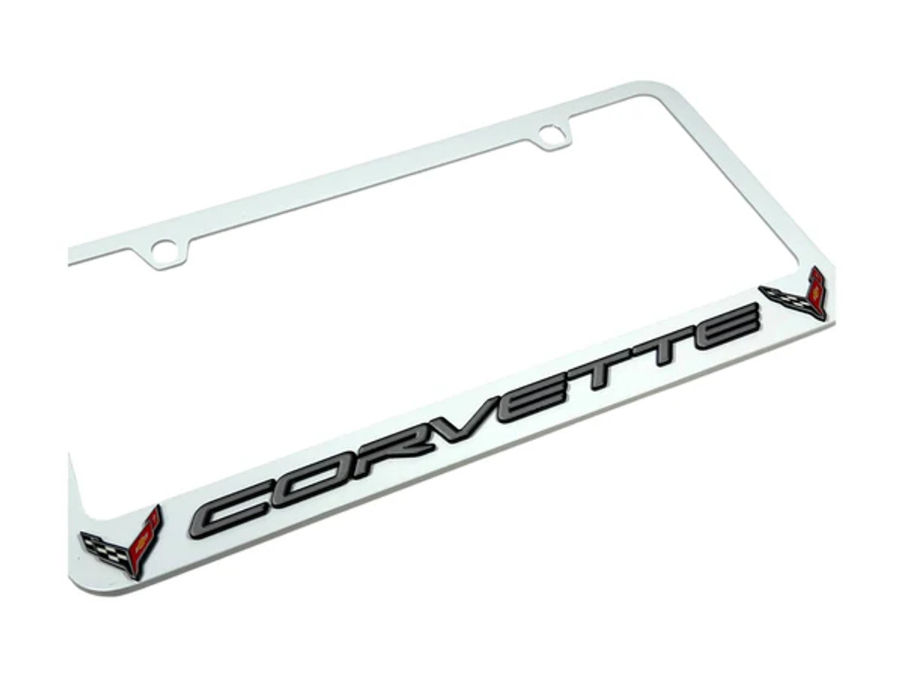 C8 Corvette White License Plate Frame - angled zoom