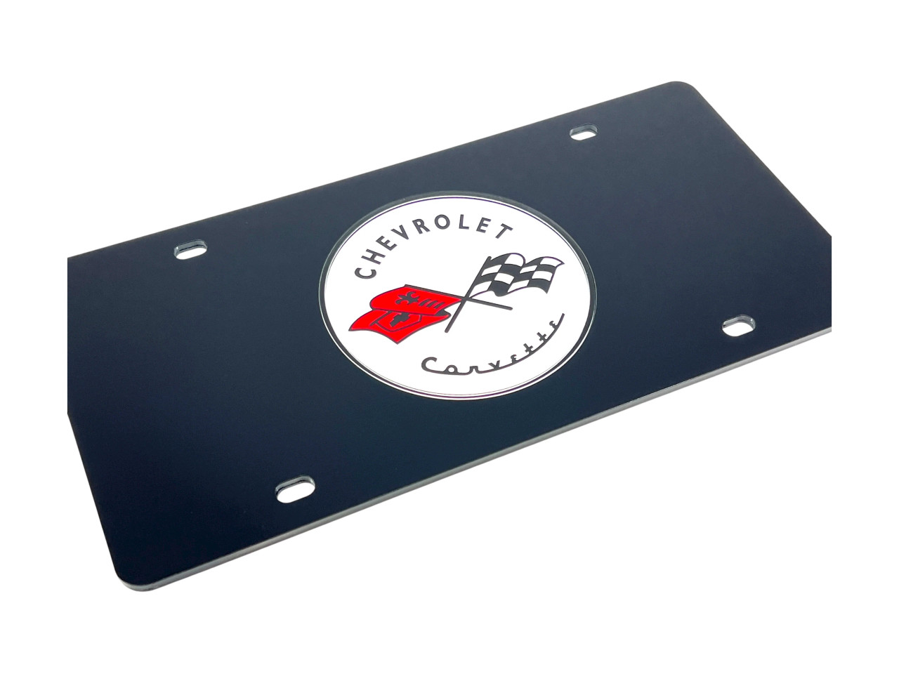 C1 Corvette Black Acrylic License Plate (angled zoom)