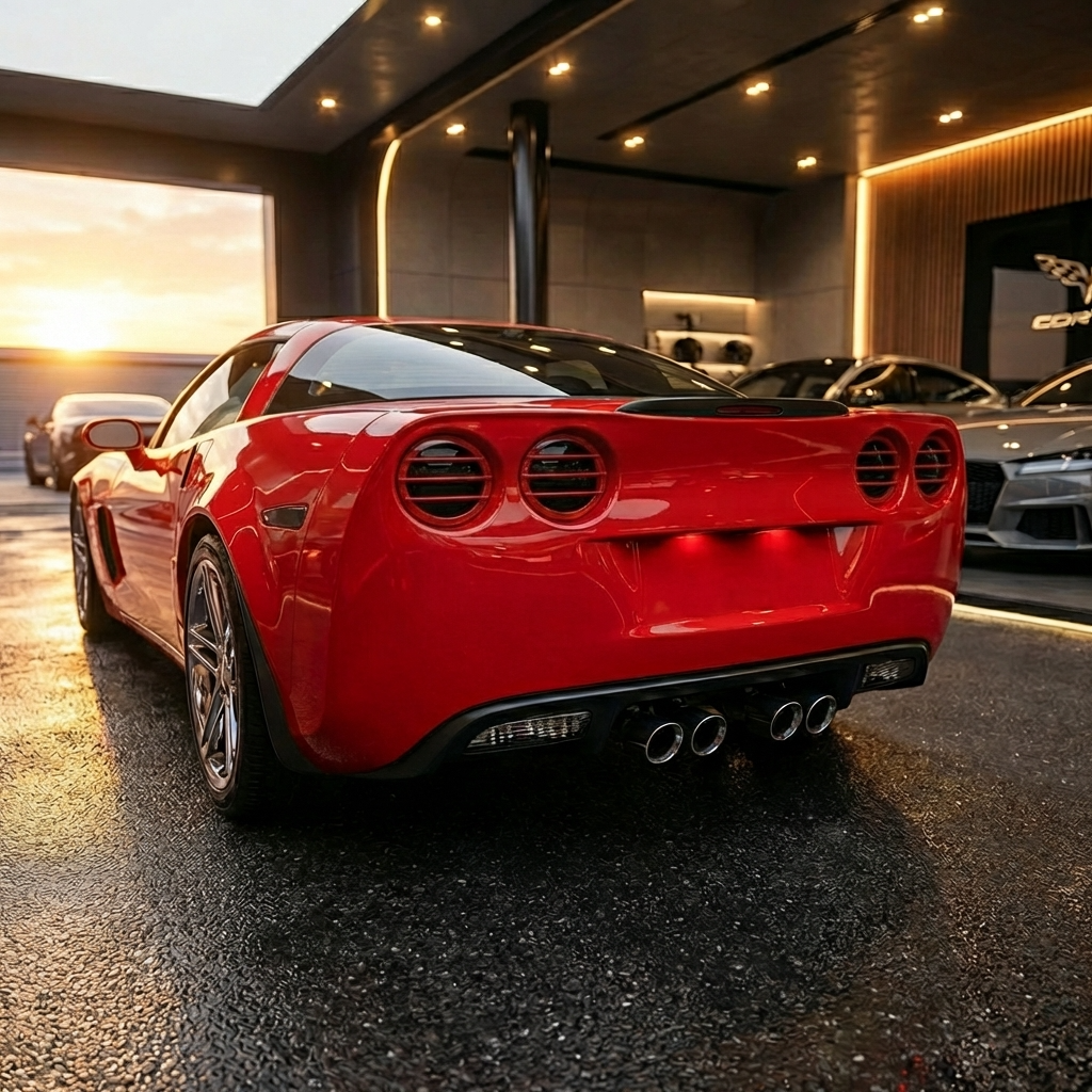 C6 Corvette Color Match Rear Tail Light Grills - on Red Vette