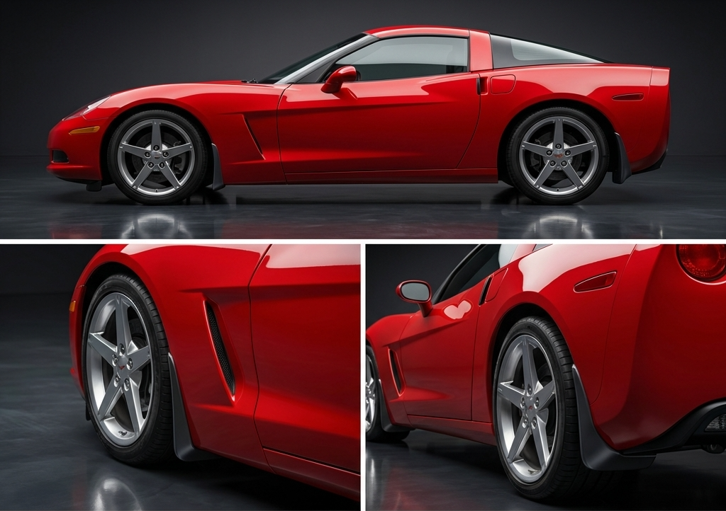 C6 Corvette Color Match Splash Guards - on Red Vette