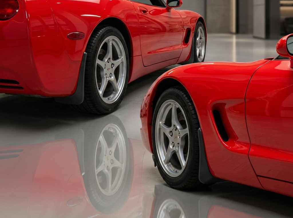 C5 Corvette Color Match Splash Guards - on red Vette