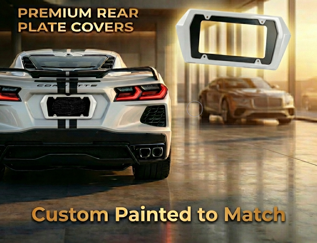 C8 Corvette Color Match Boomerang License Plate Frame - on White Vette