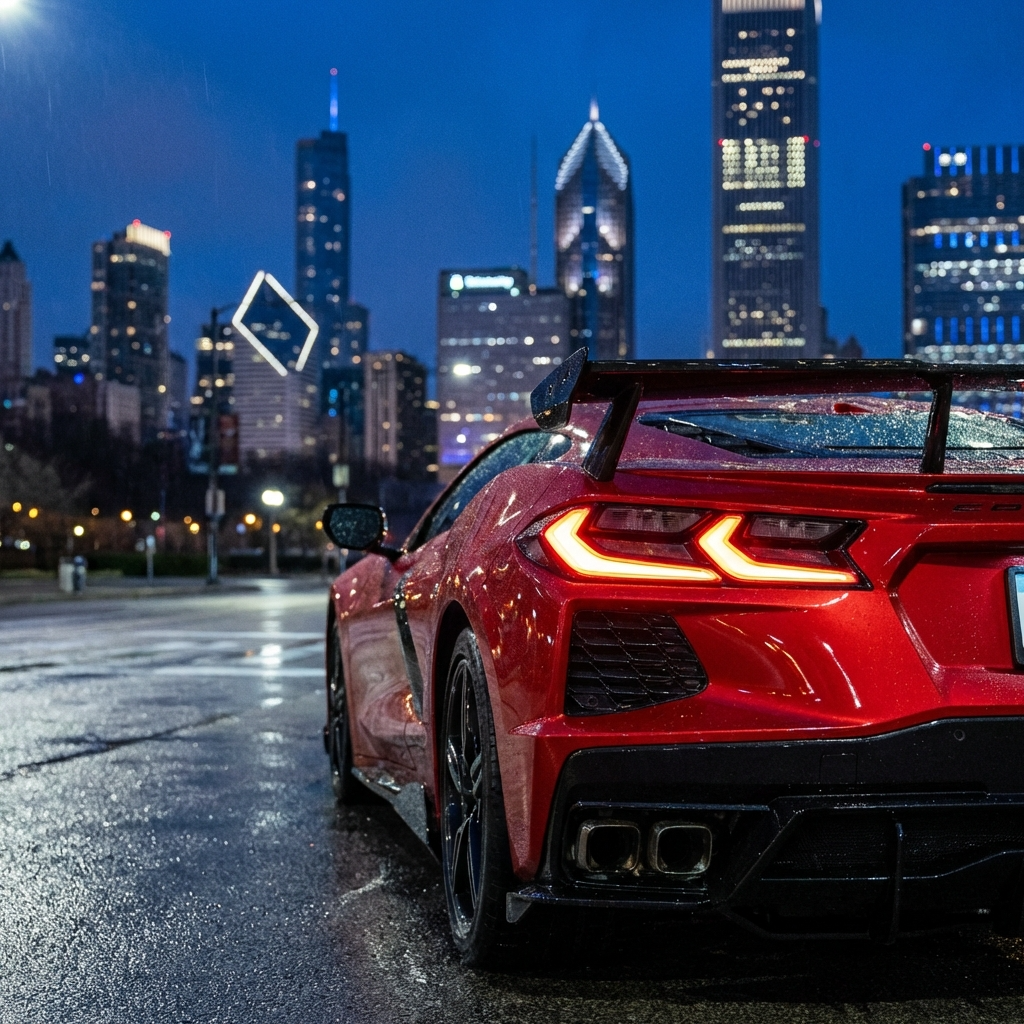 C8 Corvette Rear Corner Diffusers - Carbon Flash on Red Vette