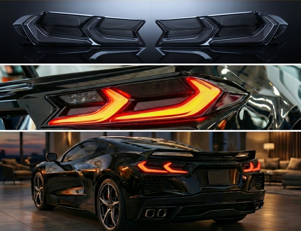 C8 Corvette Blackout Tail Light Covers - Collage on Black Vette