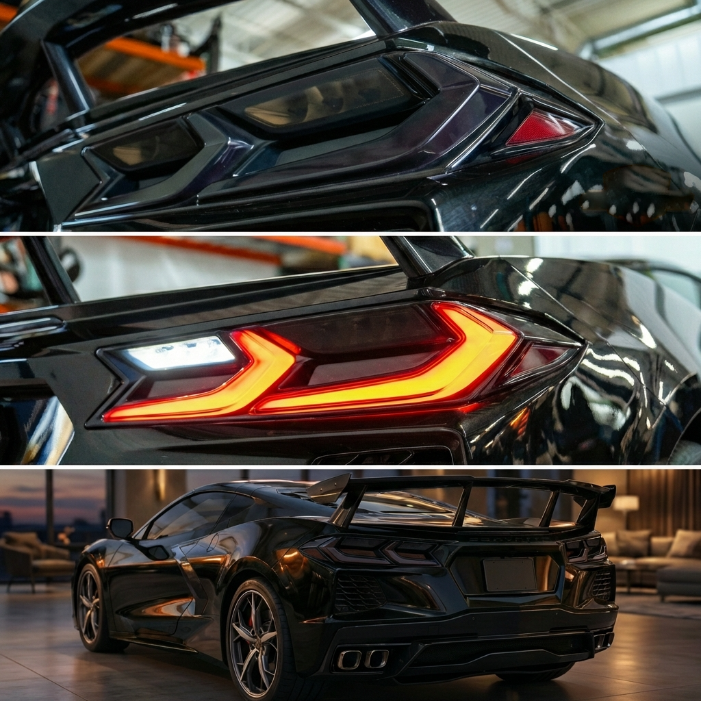 C8 Corvette Blackout Tail Light Covers - (collage on/off)