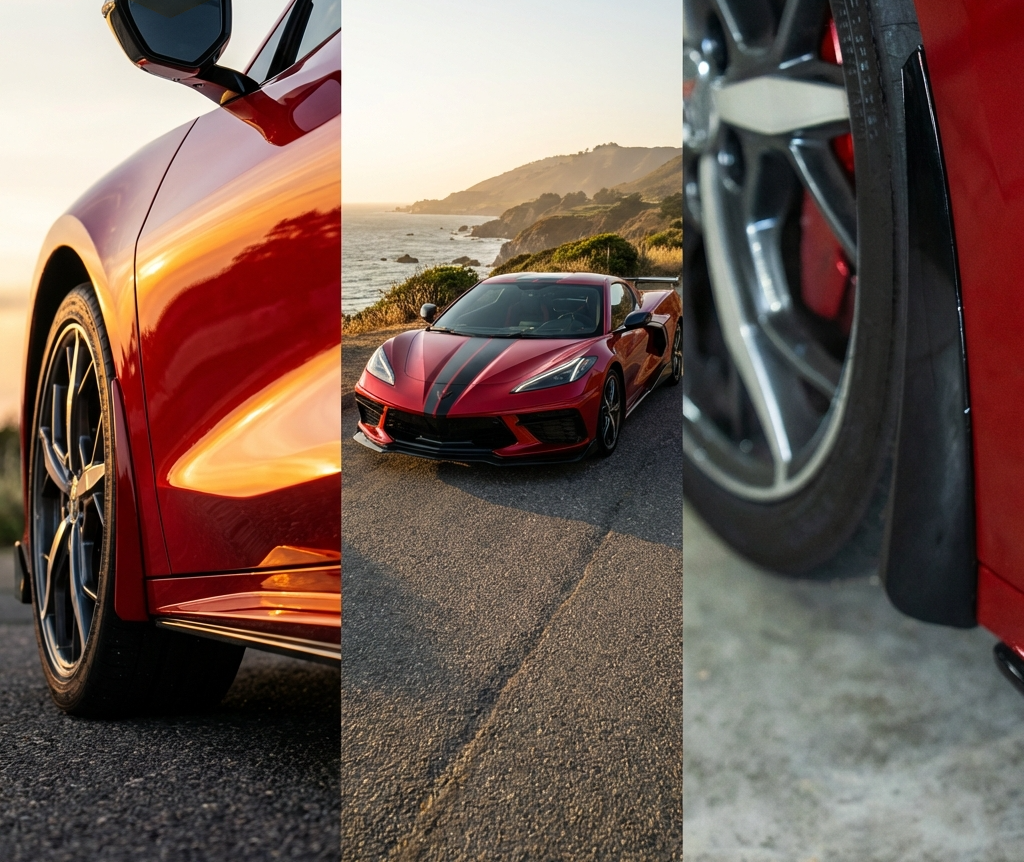 C8 Corvette Color Match Splash Guard - Zoom in on Red Vette