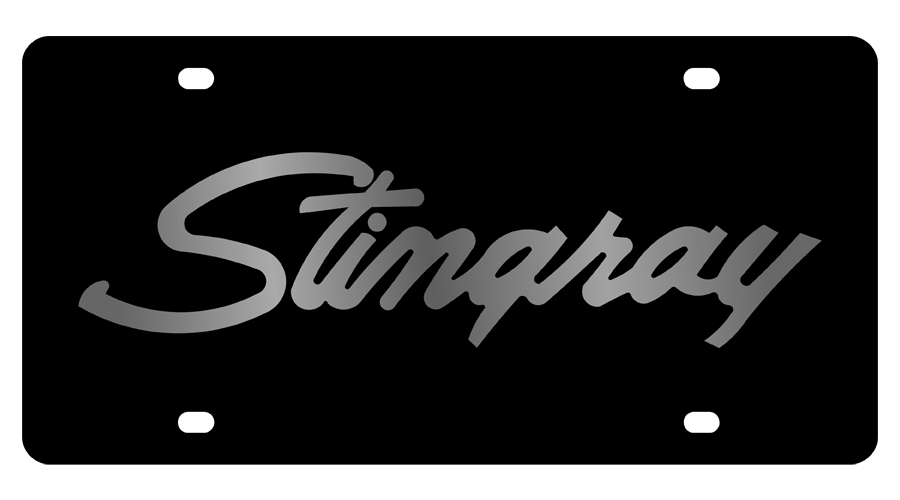 Corvette Stingray Black Acrylic License Plate - Mirror Script