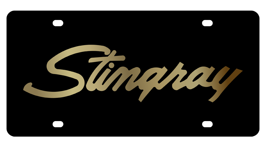Corvette Stingray Black Acrylic License Plate - Gold
