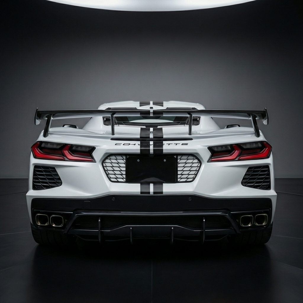 C8 Corvette Open Color Reveal (Honeycomb) License Plate Frame - on White Vette