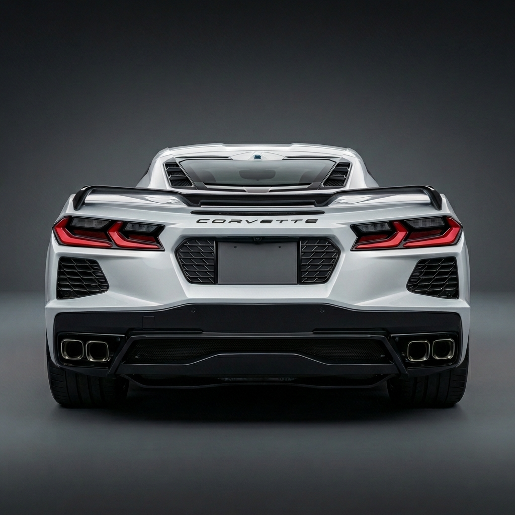 C8 Corvette Full Solid Black (Louver) License Plate Frame - on White Vette