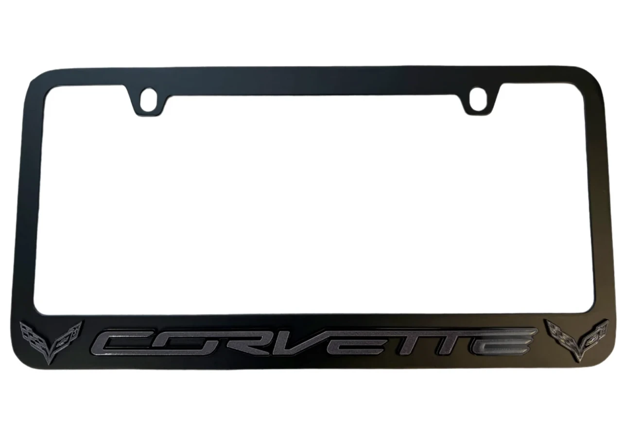 C7 Corvette Black License Plate Frame - Dark Logo/Script alt