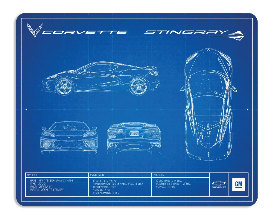 C8 Corvette Blueprint Metal Print