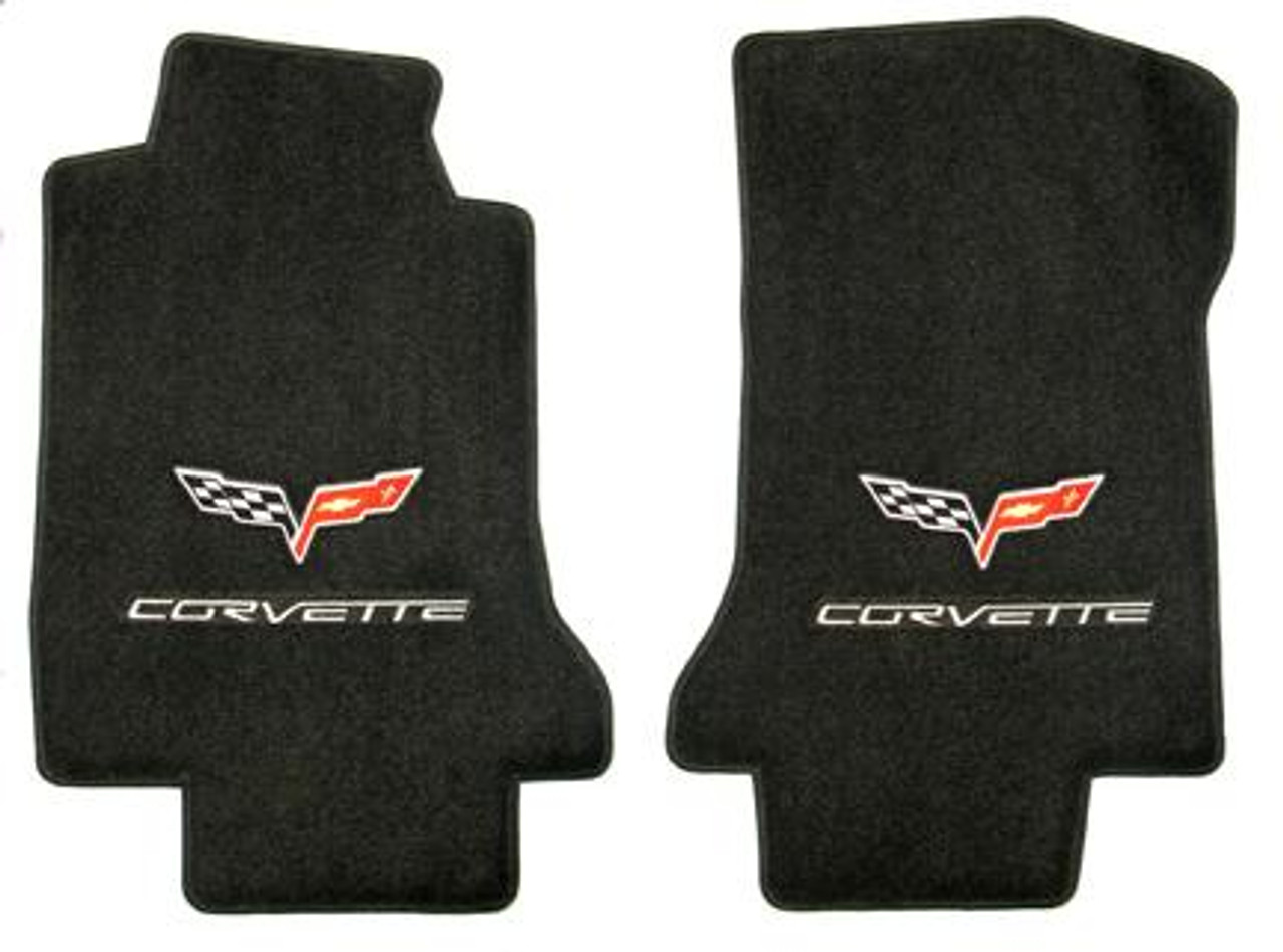 C6 Logo, Silver Lettering Ebony Floor Mats